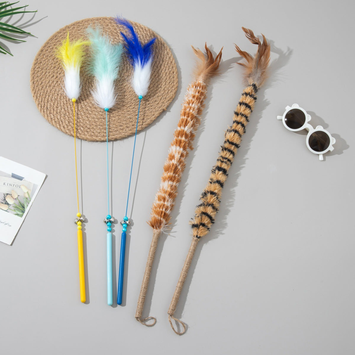 Interactive Feather Cat Wand Toy Set - Engaging Teaser Sticks with Bell for Kitten & Cat Play