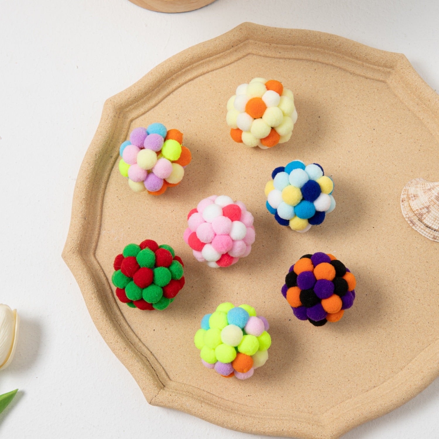5cm Colorful Plush Pom Pom Cat Toy Balls, Interactive Kitten Chew & Chase Toys for Cats Exercise, Boredom Relief & Teeth Cleaning