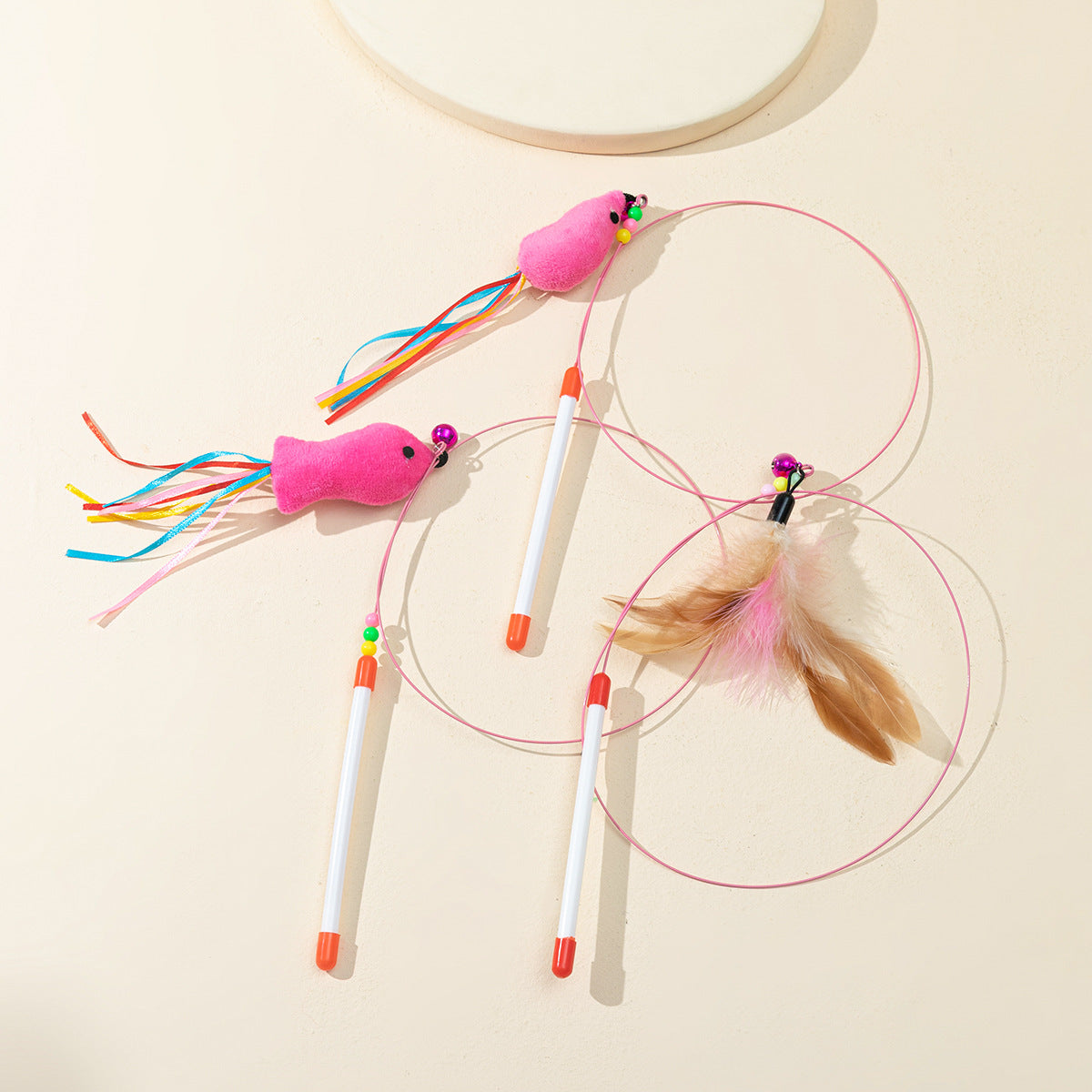 37.4" Durable Steel Wire Cat Teaser Wand | Interactive Feather/Mouse Cat Toy with Bell