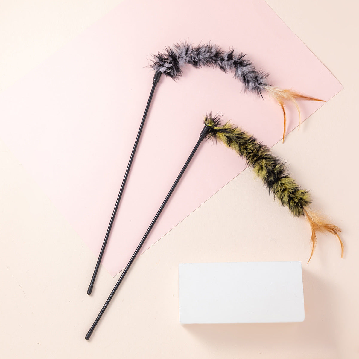 Long Fluffy Feather Cat Teaser Wand, Interactive Cat Toy with Soft Plush Tail for Kitten & Adult Cat, Durable Cat Chase Toy for Exercise & Boredom Relief
