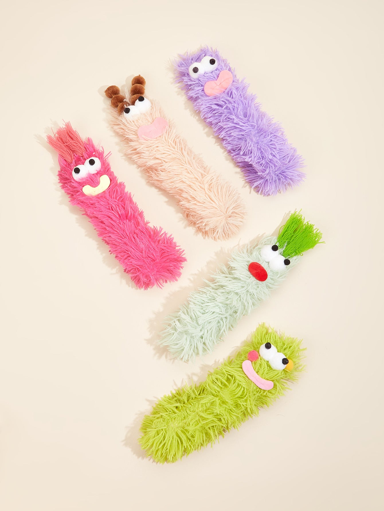 5PCS Funny Plush Cat Toys with Catnip, Interactive Crinkle Sound Kicker Toys for Indoor Cats, Soft Fluffy Monster Pillow Chew Toys for Kitten Teething, Boredom Relief & Exercise