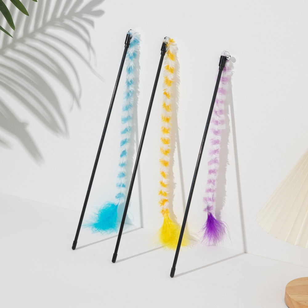 Striped Fuzzy Feather Cat Wand Toy - Interactive Teaser for Kittens & Cats