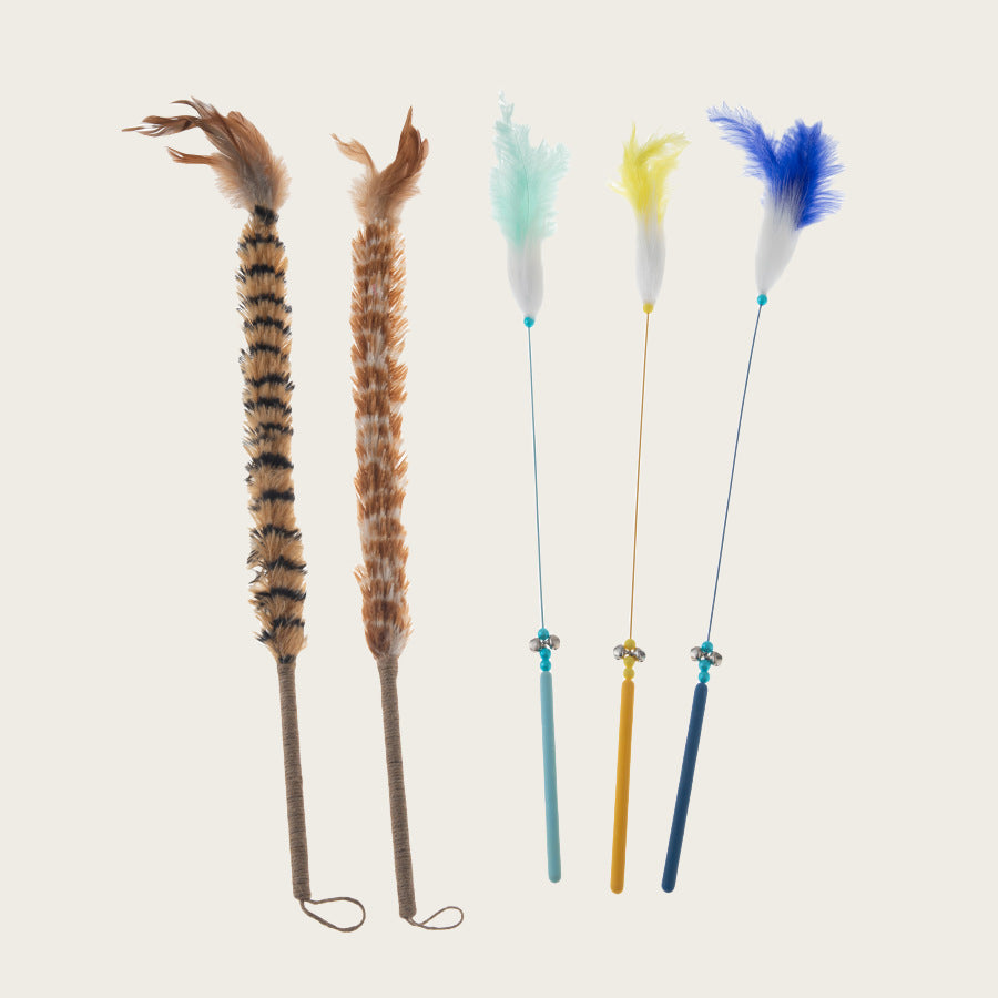 Interactive Feather Cat Wand Toy Set - Engaging Teaser Sticks with Bell for Kitten & Cat Play