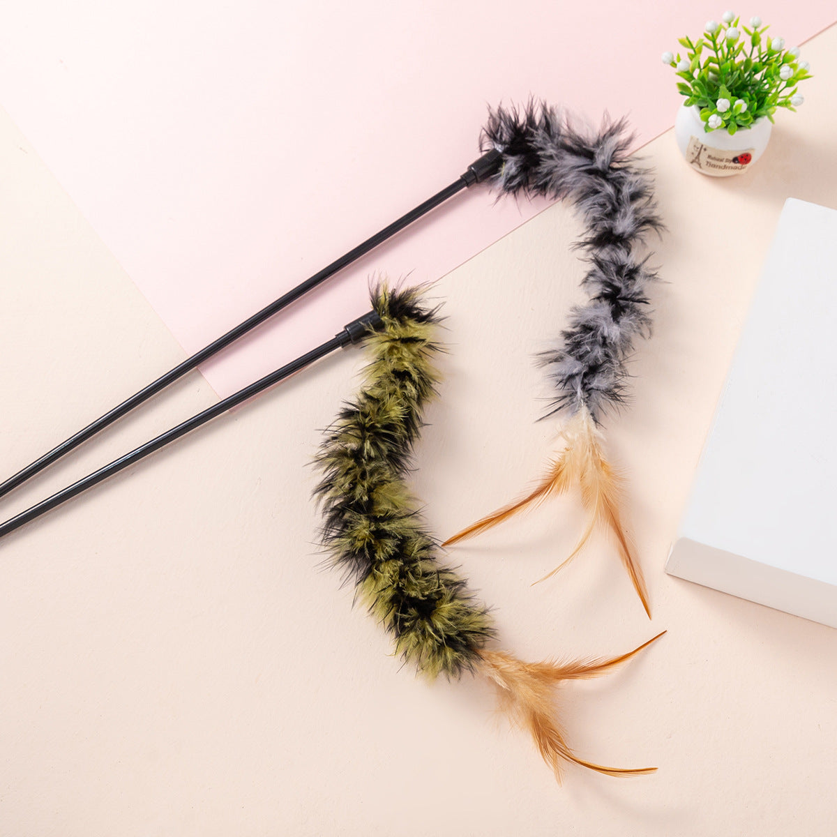 Long Fluffy Feather Cat Teaser Wand, Interactive Cat Toy with Soft Plush Tail for Kitten & Adult Cat, Durable Cat Chase Toy for Exercise & Boredom Relief
