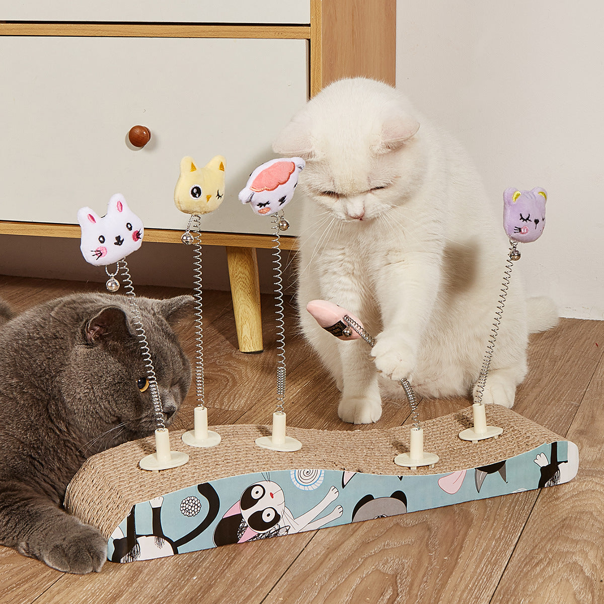 Interactive Spring Cat Teaser Wand with Clip-on Design | Cute Hedgehog/Fish/Butterfly Cat Toy for Scratching Board Play