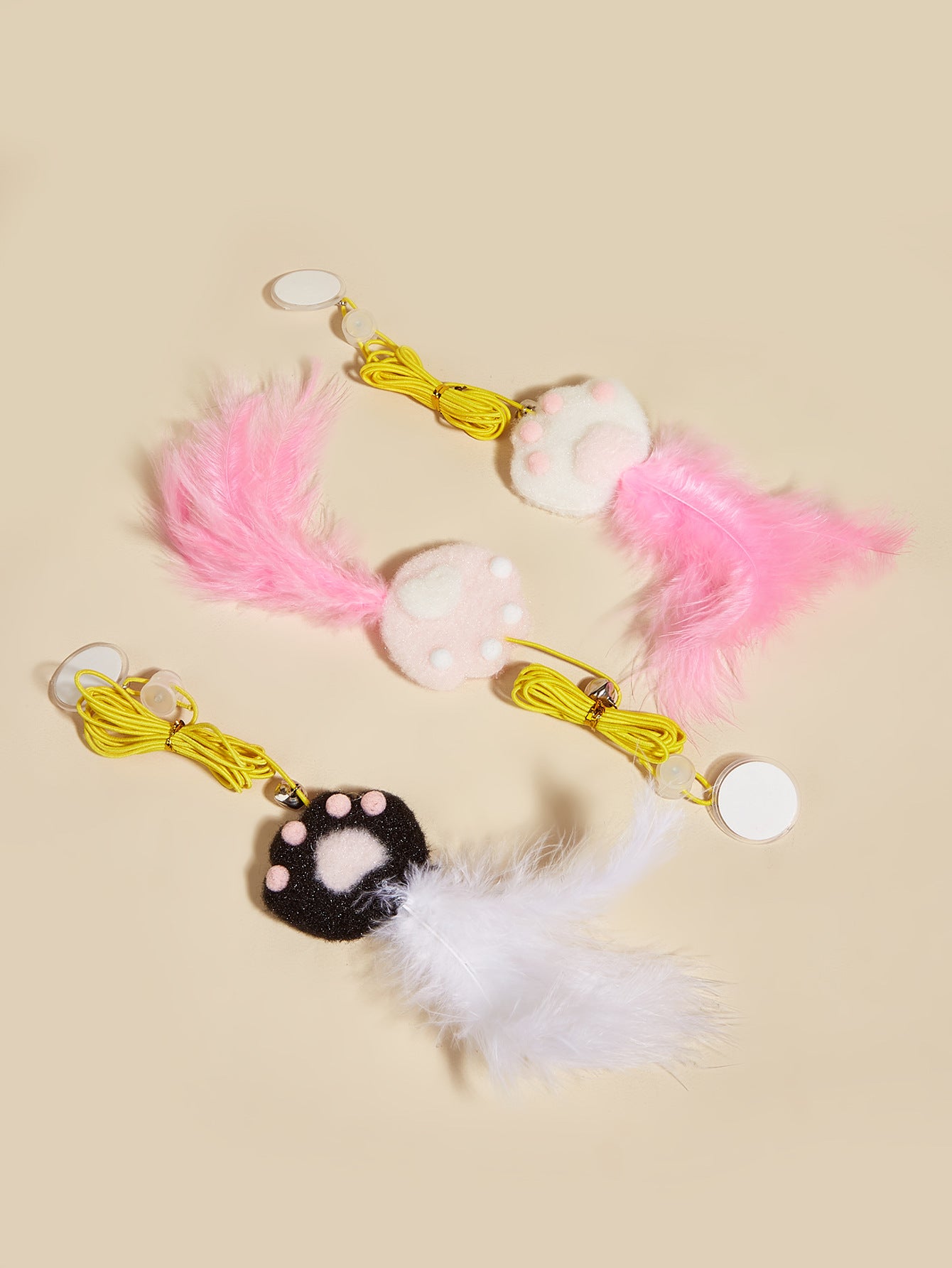 3Pcs Cat Paw Swing Hanging Feather Cat Toy with Bell & Suction Cup, Self-Play Interactive Kitten Teaser for Indoor Cats, Hands-Free Cat Enrichment Toy