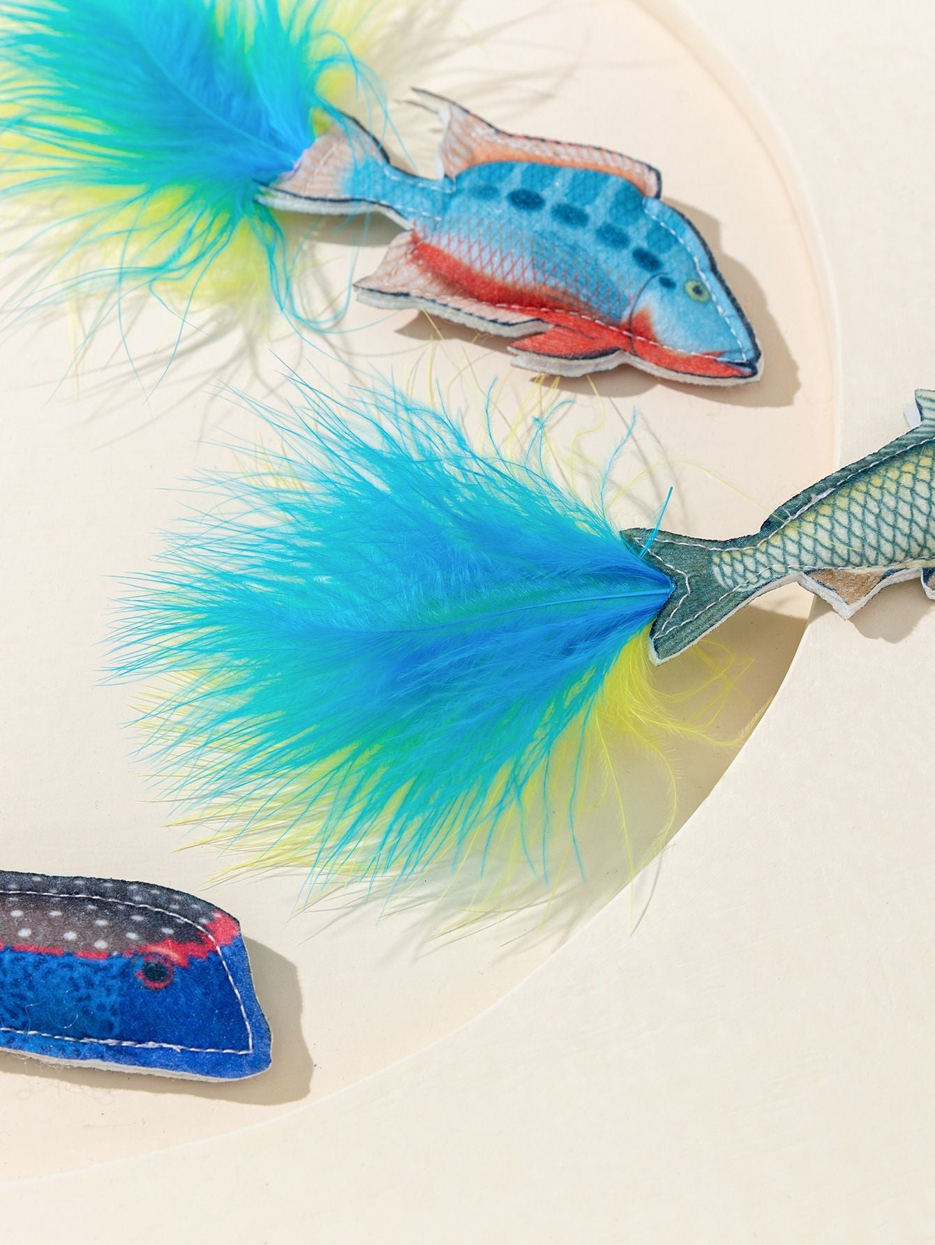3 Pack Plush Fish Cat Toys with Fluffy Feather, Durable Cat Chew Toys for Kitten Teething, Cat Enrichment Gift