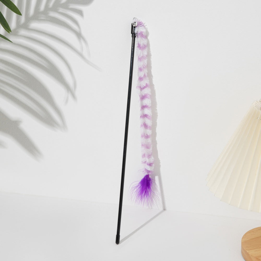 Striped Fuzzy Feather Cat Wand Toy - Interactive Teaser for Kittens & Cats