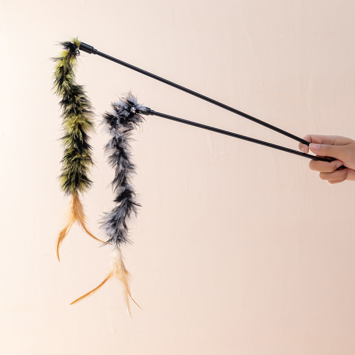 Long Fluffy Feather Cat Teaser Wand, Interactive Cat Toy with Soft Plush Tail for Kitten & Adult Cat, Durable Cat Chase Toy for Exercise & Boredom Relief