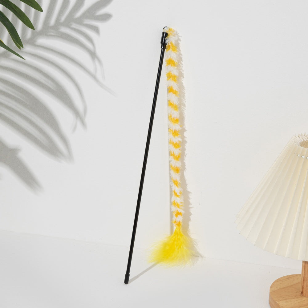 Striped Fuzzy Feather Cat Wand Toy - Interactive Teaser for Kittens & Cats