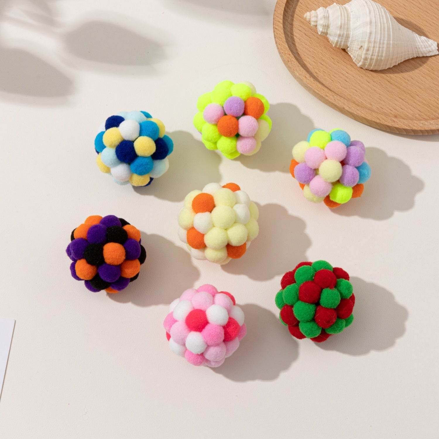5cm Colorful Plush Pom Pom Cat Toy Balls, Interactive Kitten Chew & Chase Toys for Cats Exercise, Boredom Relief & Teeth Cleaning