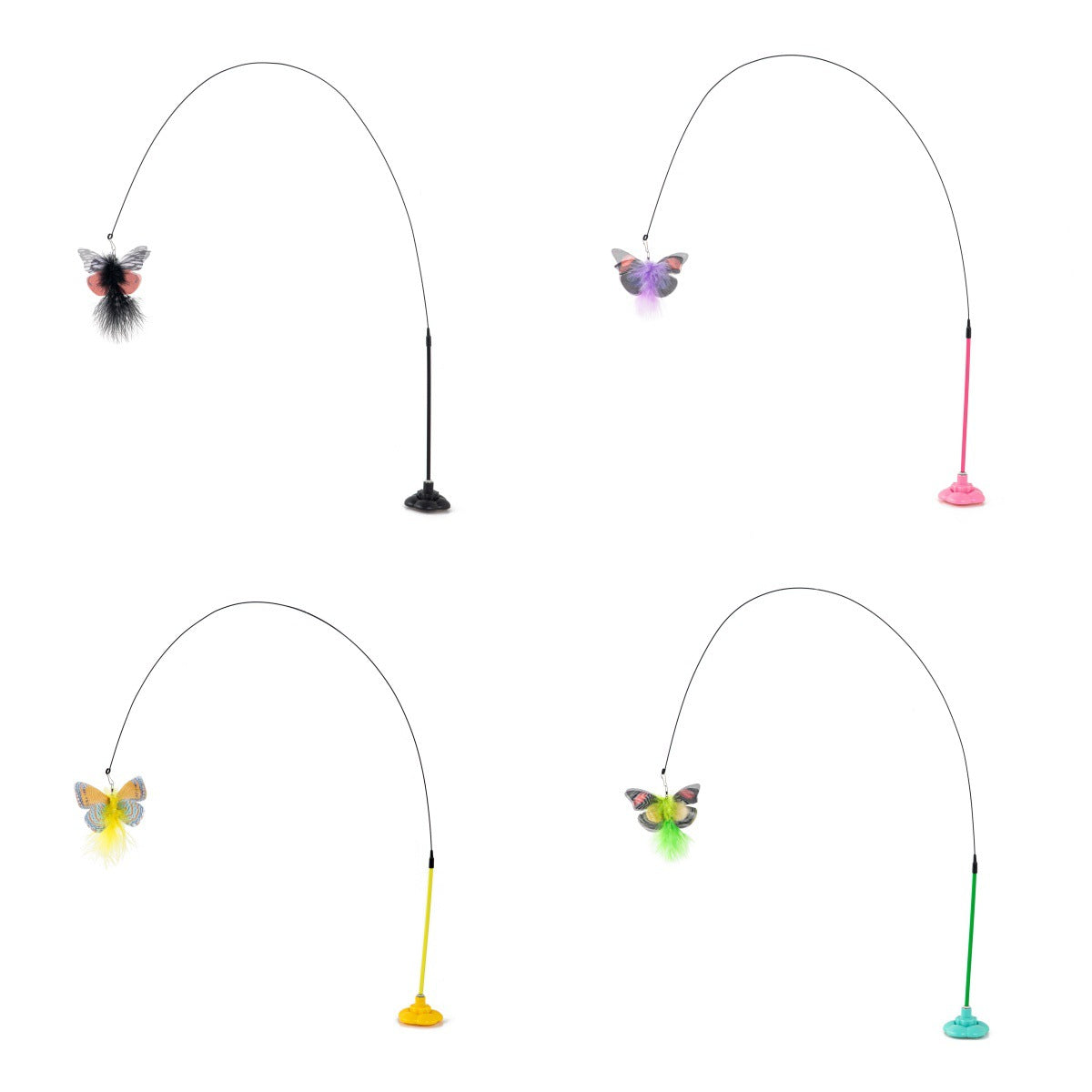 Interactive Cat Teaser Wand with Suction Cup, Butterfly & Feather Cat Toy for Indoor Cats, Self-Play Kitten Toy with Bell