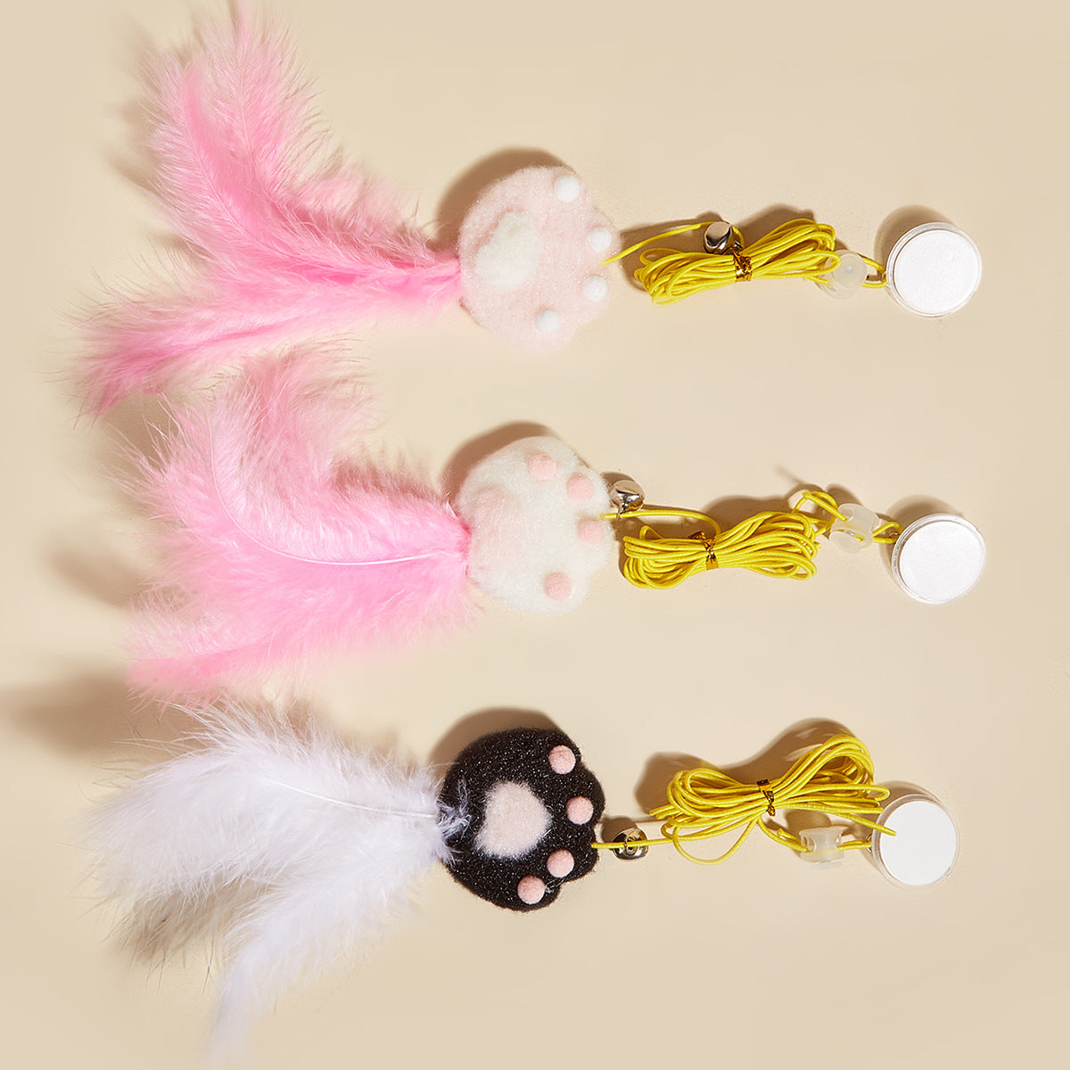 3Pcs Cat Paw Swing Hanging Feather Cat Toy with Bell & Suction Cup, Self-Play Interactive Kitten Teaser for Indoor Cats, Hands-Free Cat Enrichment Toy