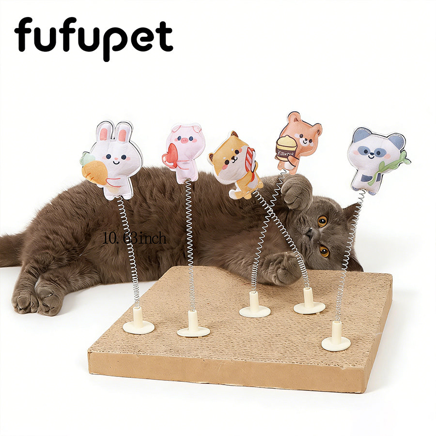 Interactive Spring Cat Teaser Wand with Clip-on Design | Cute Hedgehog/Fish/Butterfly Cat Toy for Scratching Board Play