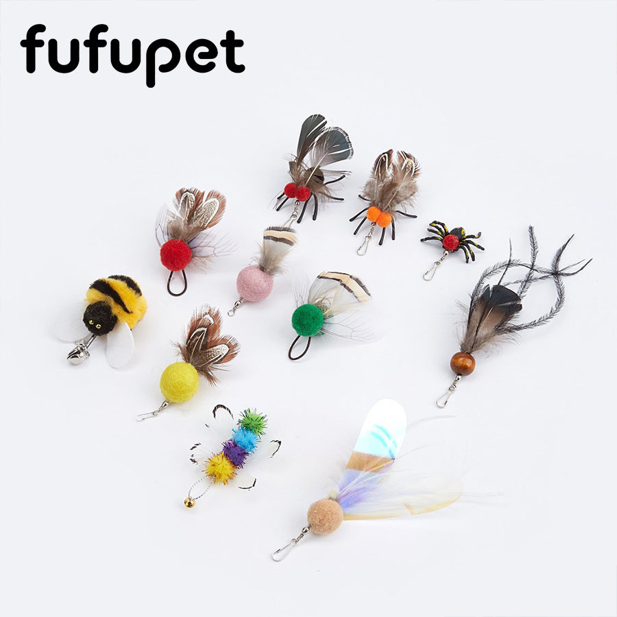 Interactive Feather Cat Teaser Refill Set - Assorted Insect & Bug Replacement Heads for Cat Wand Toys, Interactive Play for Kittens & Adult Cats