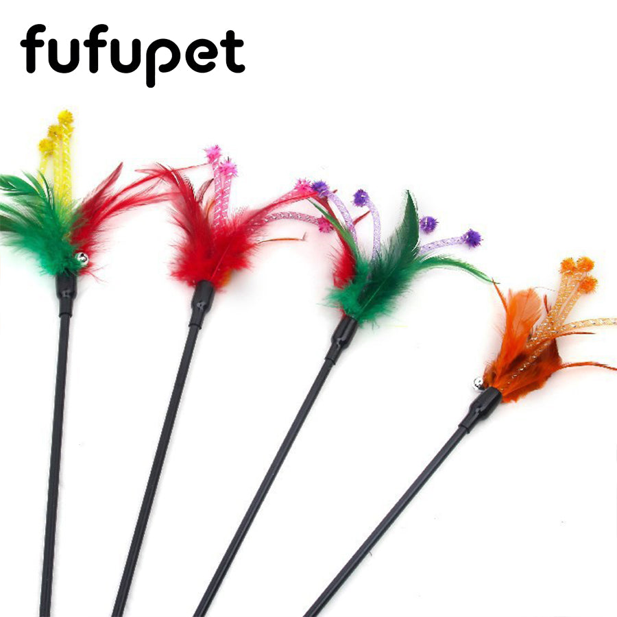 Interactive Feather Cat Teaser Wand with Bell, Colorful Kitten Toys for Indoor Cats, Durable Cat Chase Toys for Exercise & Boredom Relief