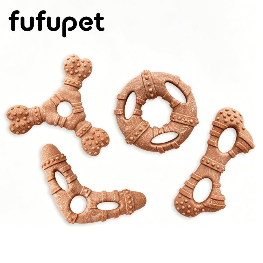 fufupet Wooden Plastic Dog Chew Toys, Durable Teeth Cleaning Puppy Bones for Small Medium Dogs, Safe PP Wood Powder Pet Toys for Aggressive Chewers