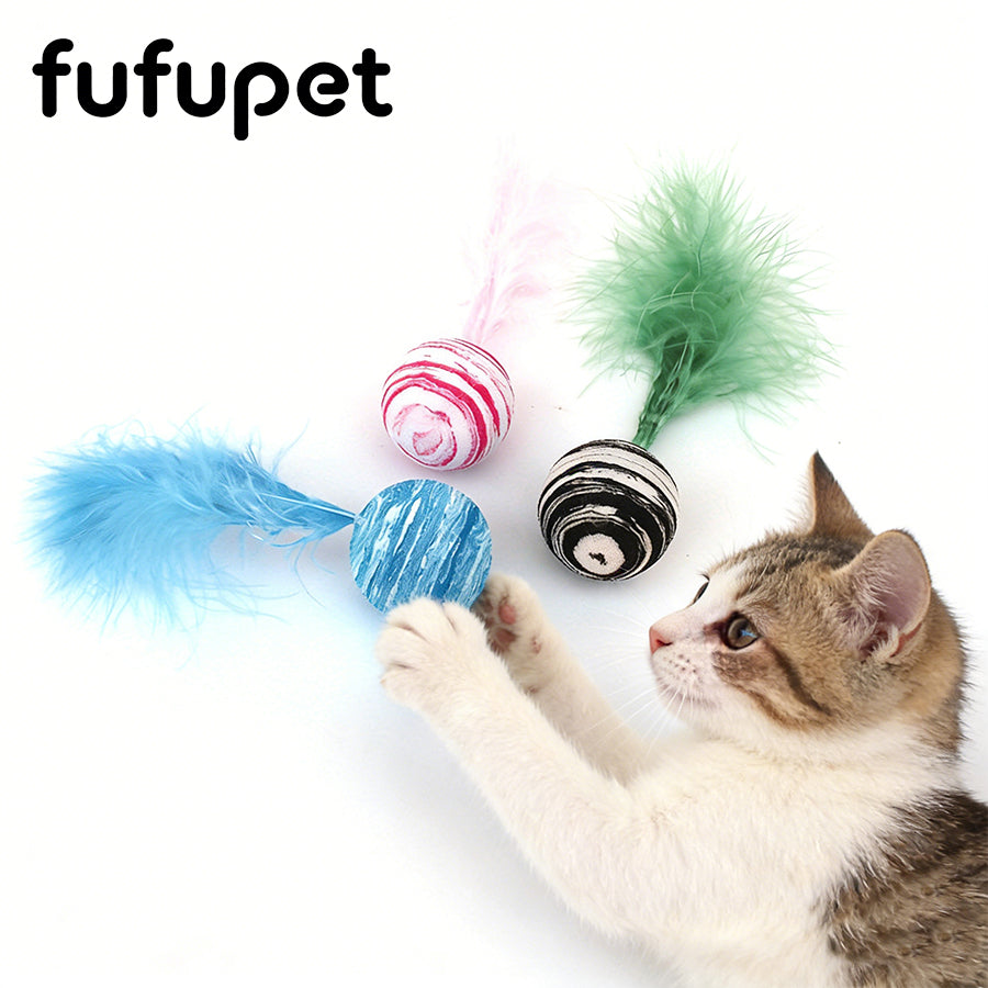 Interactive Feather Space Ball Cat Toy | Durable EVA Ball with Soft Feather for Kitten Play & Hunting Fun