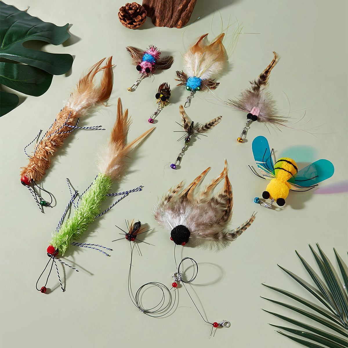Interactive Feather Cat Teaser Refill Set - Assorted Insect & Bug Replacement Heads for Cat Wand Toys, Interactive Play for Kittens & Adult Cats