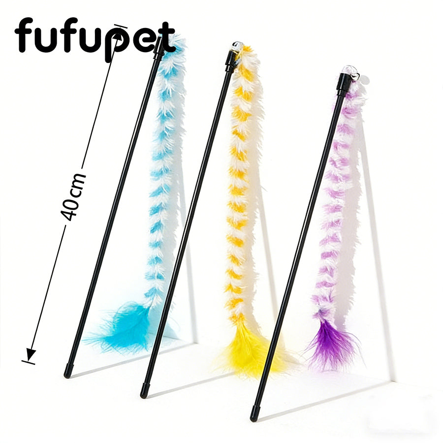Striped Fuzzy Feather Cat Wand Toy - Interactive Teaser for Kittens & Cats