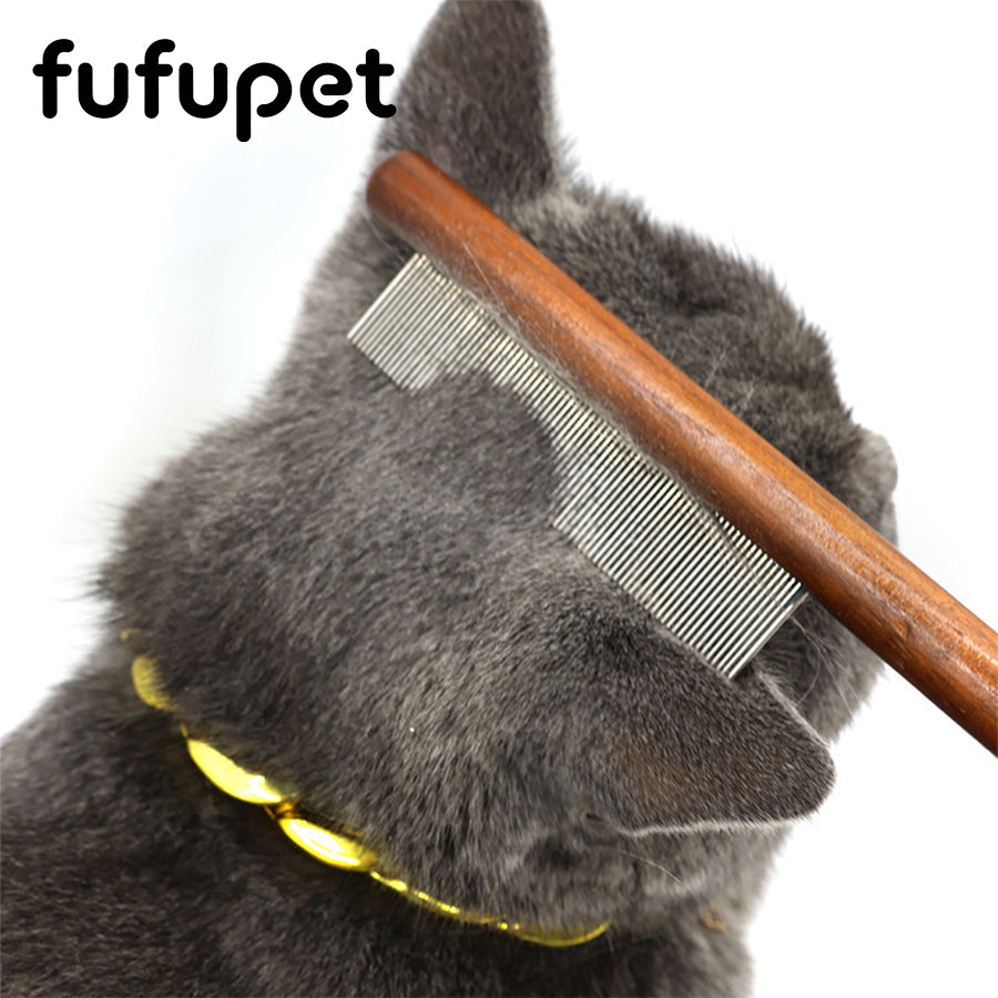 Wooden Handle Pet Grooming Comb, Professional Cat &amp; Dog Dematting Comb with Stainless Steel Teeth, Dense/Wide/Dual-Length Teeth Options for Detangling, Removing Loose Hair &amp; Fleas
