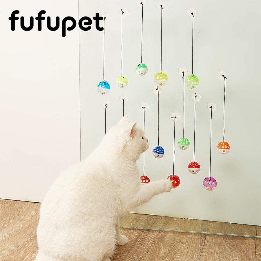 4 in 1 Interactive Cat Toys with Suction Cup, Hanging Crinkle Paper Ball & Feather Teaser, Self-Play Cat Toy for Kitten, Cat Enrichment Toys for Indoor Cats
