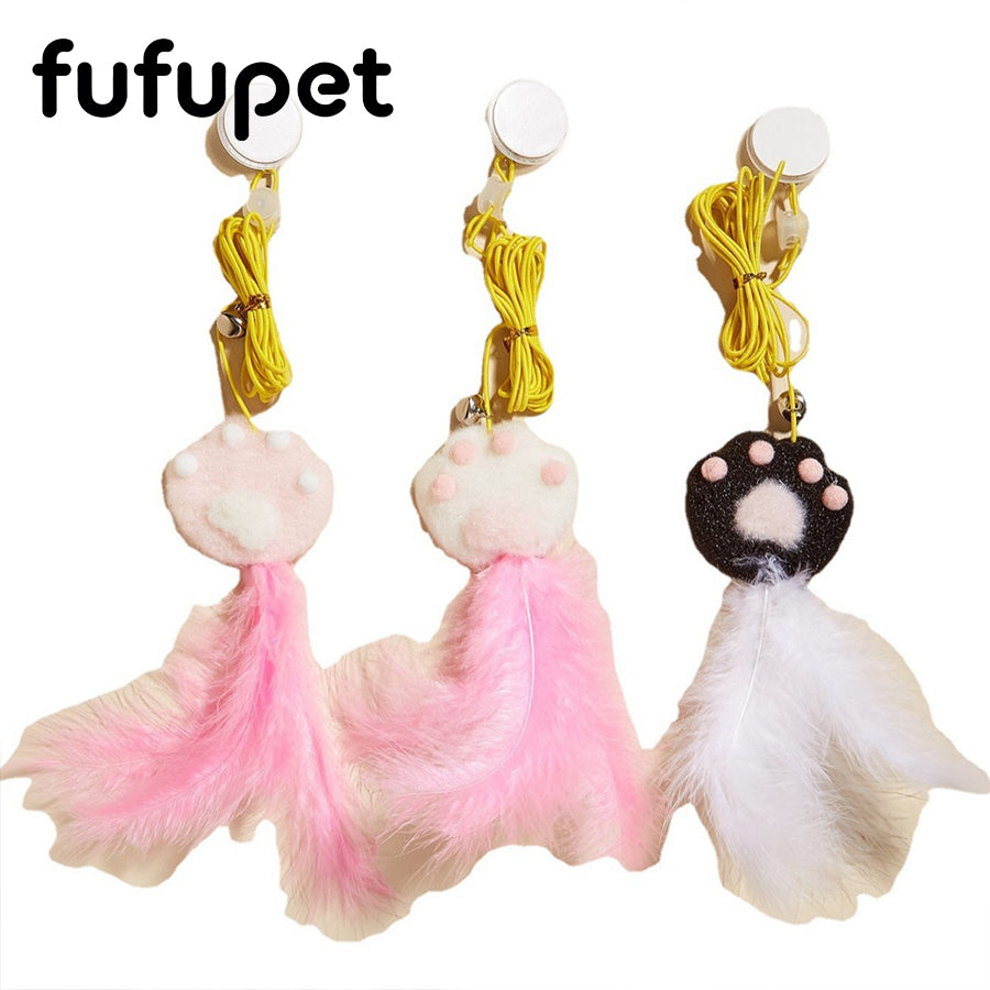 3Pcs Cat Paw Swing Hanging Feather Cat Toy with Bell & Suction Cup, Self-Play Interactive Kitten Teaser for Indoor Cats, Hands-Free Cat Enrichment Toy