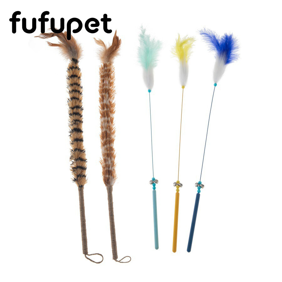 Interactive Feather Cat Wand Toy Set - Engaging Teaser Sticks with Bell for Kitten & Cat Play