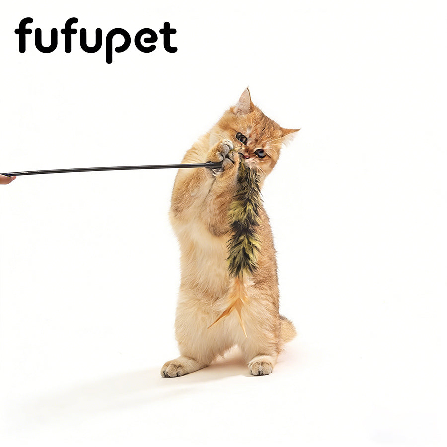 Long Fluffy Feather Cat Teaser Wand, Interactive Cat Toy with Soft Plush Tail for Kitten & Adult Cat, Durable Cat Chase Toy for Exercise & Boredom Relief