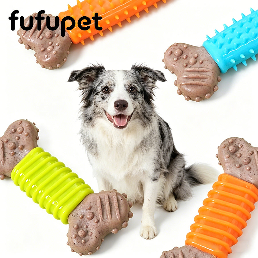 Durable TPR & Wood Fiber Dog Chew Toy | Bone Shape Dental Care Toy for All Dogs