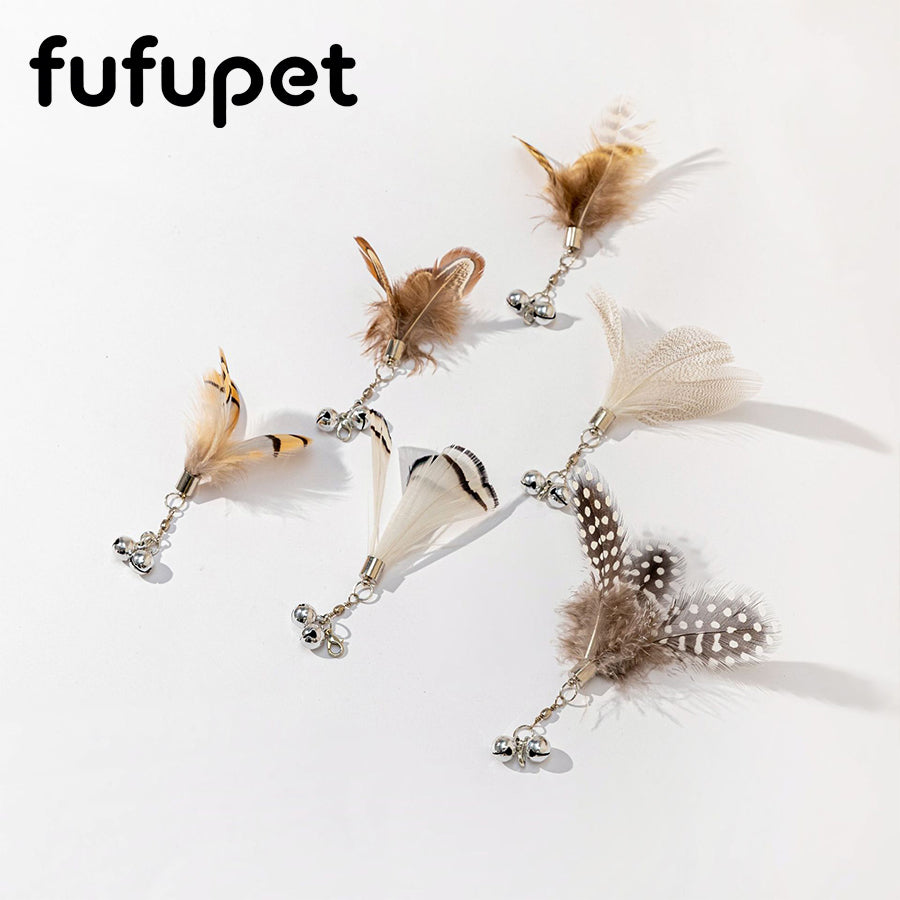 Natural Feather Cat Toy Refill with Bell – Interactive Cat Wand Replacement Head for Kitten Play & Hunting Training