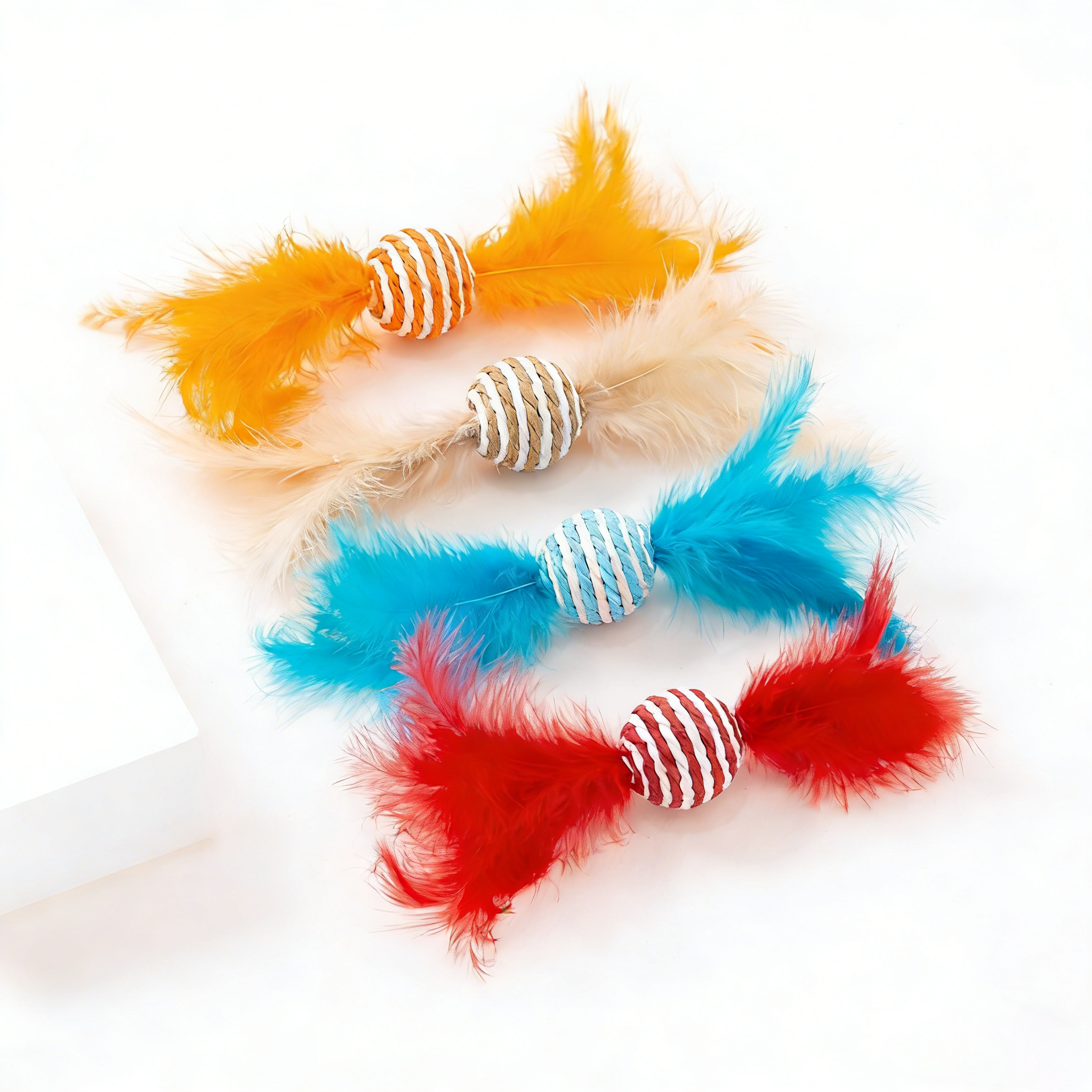 Colorful Striped Sisal Cat Ball Toy with Feather Tassels – Durable Pet Plaything for Cats & Kittens
