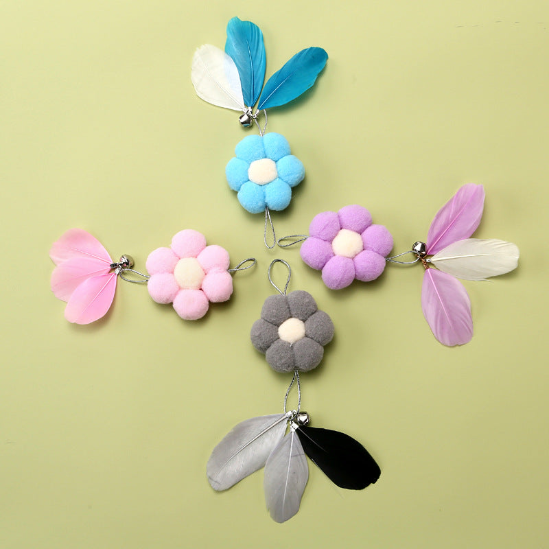 Cute Flower Cat Teaser Wand Refill, Interactive Feather Cat Toy with Bell for Kitten & Adult Cats, Replacement Head for Cat Wand, Pet Play Toy for Indoor Cats Exercise & Boredom Relief