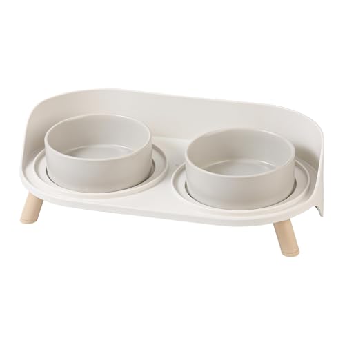 Elevated Ceramic Dog Bowl Set - Double Dog Feeding Bowls with Stand Splash Proof - Raised Dishes for Food and Water - Ideal for Small to Medium Dogs - 2 x 850 ml - 28.74 oz - Medium / Grey