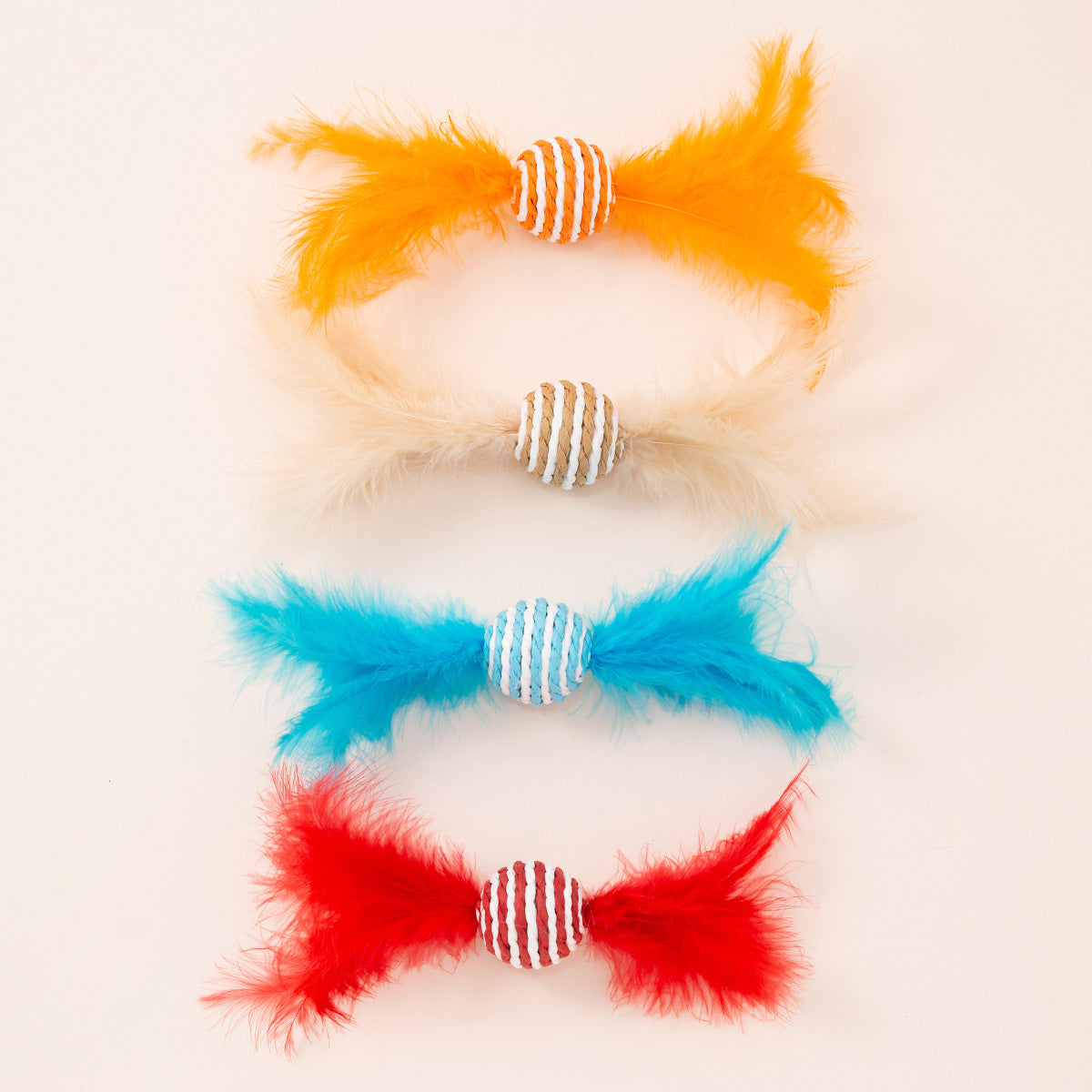 Colorful Striped Sisal Cat Ball Toy with Feather Tassels – Durable Pet Plaything for Cats & Kittens