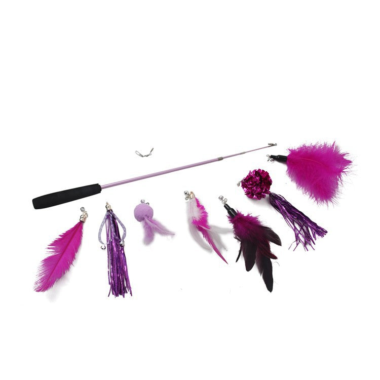 3-Section Retractable Cat Wand Toy with Feather, Crinkle Paper & Bell Ball Attachments, Interactive Teaser for Indoor Cats Kittens