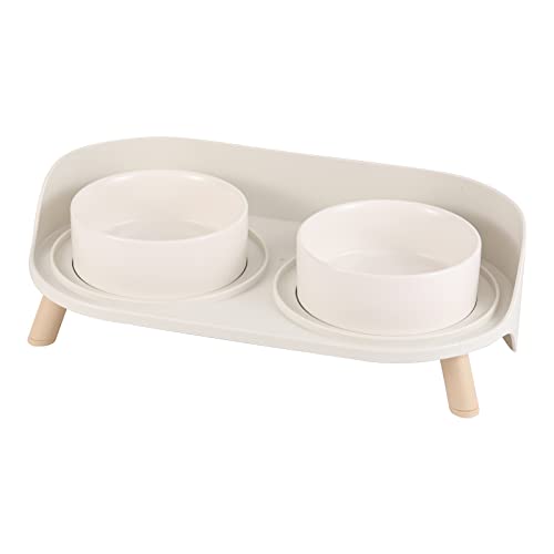 Elevated Ceramic Dog Bowl Set - Double Dog Feeding Bowls with Stand Splash Proof - Raised Dishes for Food and Water - Ideal for Small to Medium Dogs - 2 x 850 ml - 28.74 oz - Medium / White