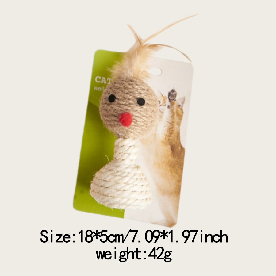 Pet Cat Teething Toy Durable Sisal Stick with Sound and Feather
