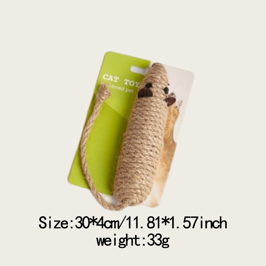 Pet Cat Teething Toy Durable Sisal Stick with Sound and Feather
