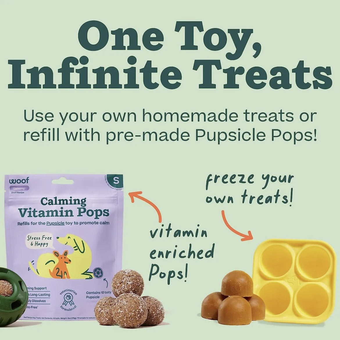 FUFUPET Pupsicle Dog Enrichment Toy | Reusable Fillable Treat Ball for Boredom & Anxiety Relief