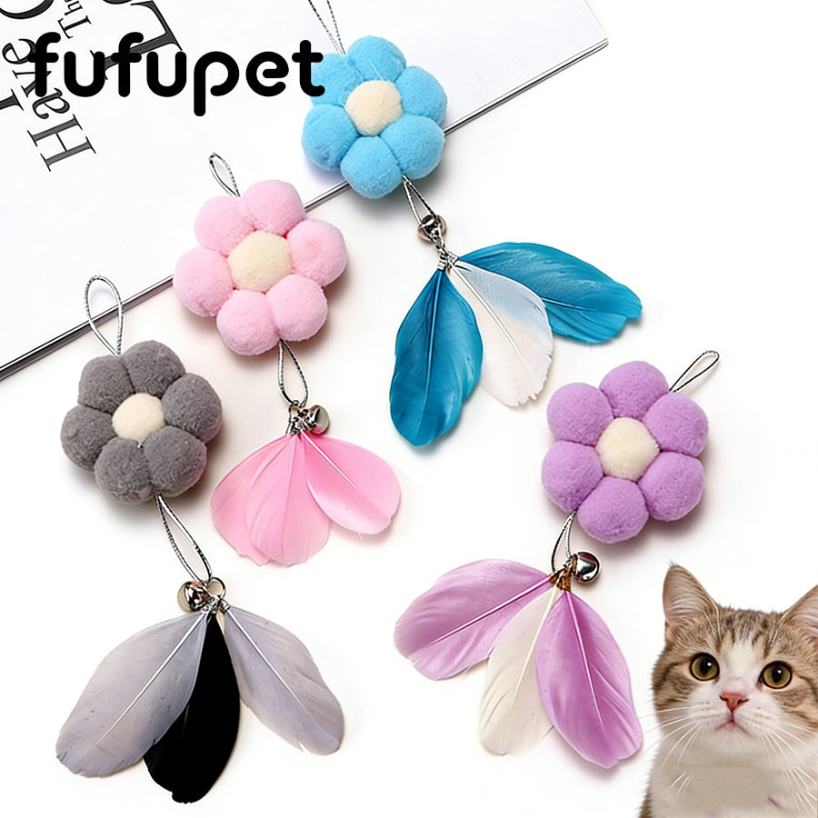 Cute Flower Cat Teaser Wand Refill, Interactive Feather Cat Toy with Bell for Kitten & Adult Cats, Replacement Head for Cat Wand, Pet Play Toy for Indoor Cats Exercise & Boredom Relief