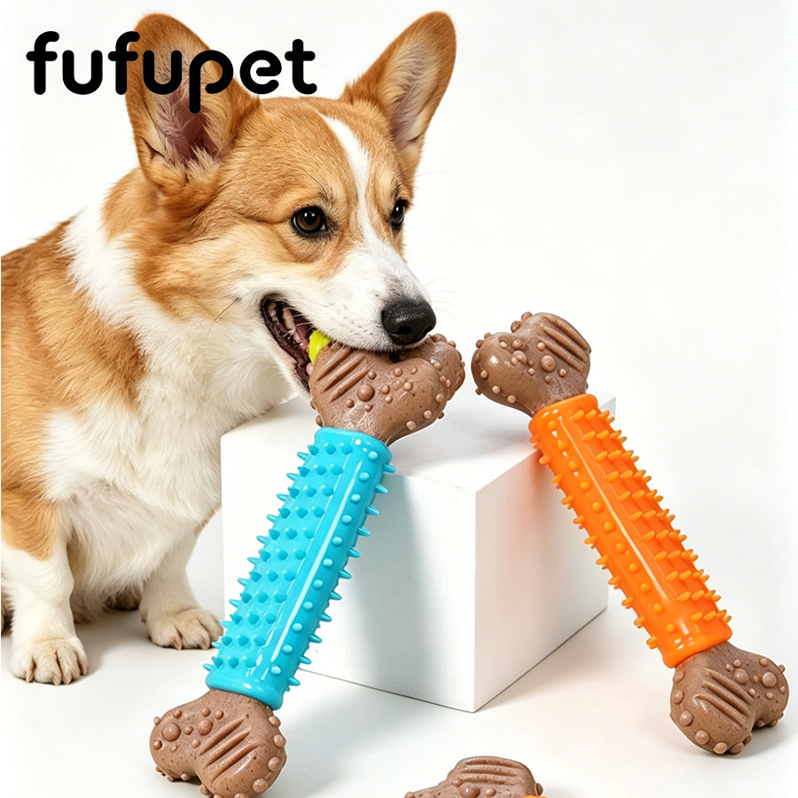 Durable TPR & Wood Fiber Dog Chew Toy | Bone Shape Dental Care Toy for All Dogs