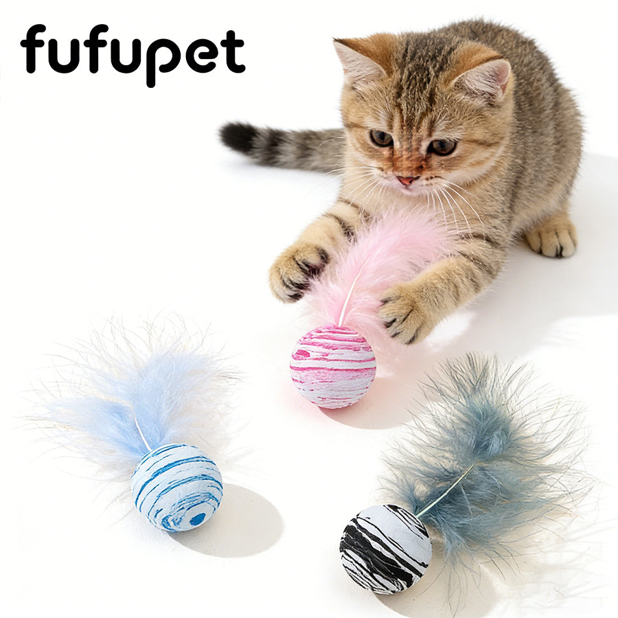Interactive Feather Space Ball Cat Toy | Durable EVA Ball with Soft Feather for Kitten Play & Hunting Fun