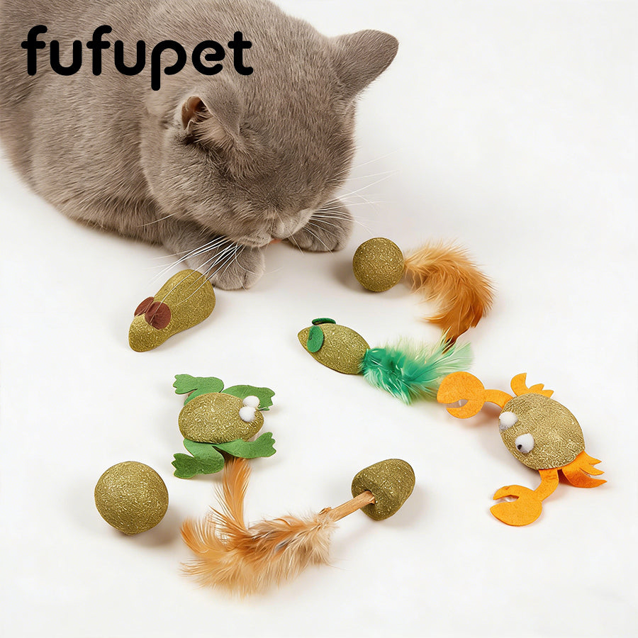 Catnip Toys for Cats, Interactive Kitten Toys with Feather, Natural Silvervine Cat Chew Toys for Teeth Cleaning, Boredom Relief & Indoor Cats Play