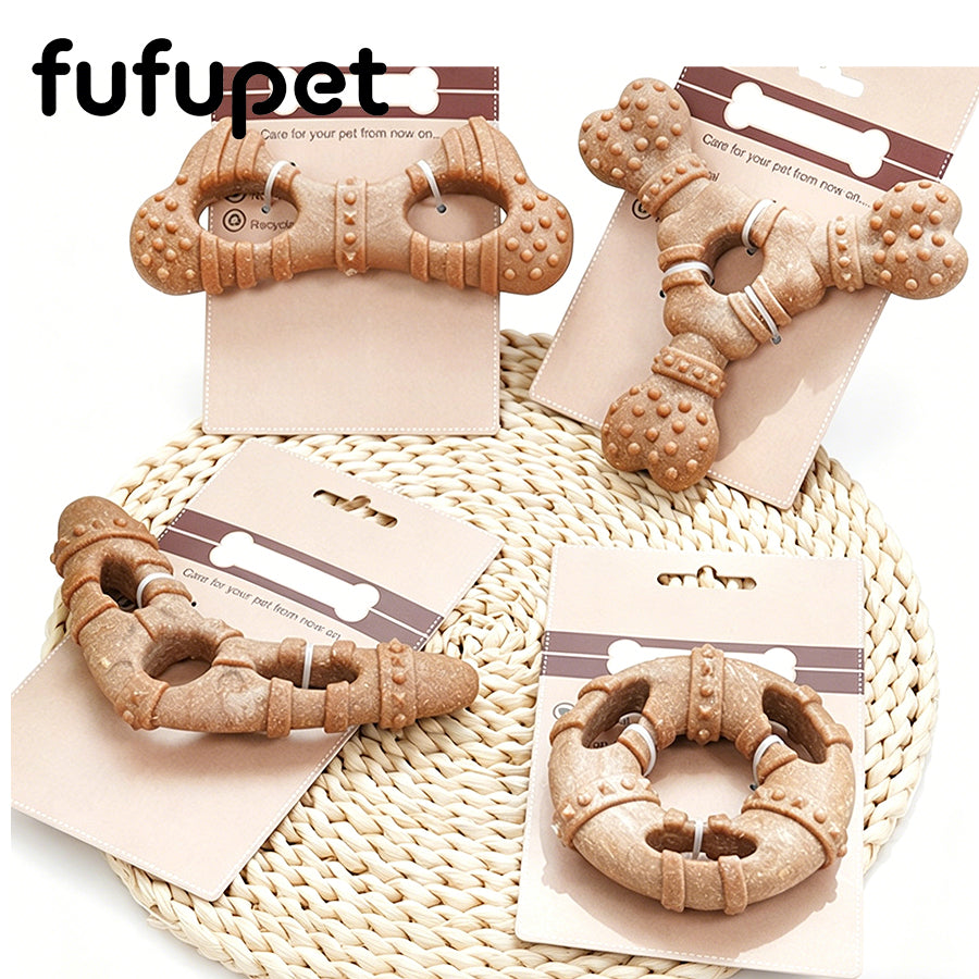 fufupet Wooden Plastic Dog Chew Toys, Durable Teeth Cleaning Puppy Bones for Small Medium Dogs, Safe PP Wood Powder Pet Toys for Aggressive Chewers