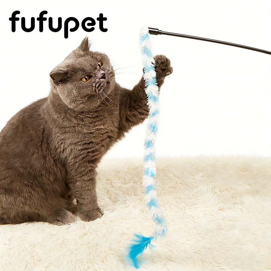 Striped Fuzzy Feather Cat Wand Toy - Interactive Teaser for Kittens & Cats