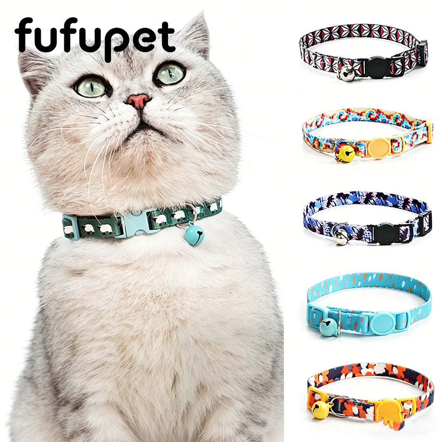 Breakaway Cat Collar with Bell, 10-20cm Adjustable Safety Kitten Collar, Lightweight 10g Cute Printed Cat Collar for Cats