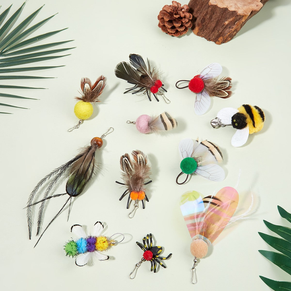 Interactive Feather Cat Teaser Refill Set - Assorted Insect & Bug Replacement Heads for Cat Wand Toys, Interactive Play for Kittens & Adult Cats