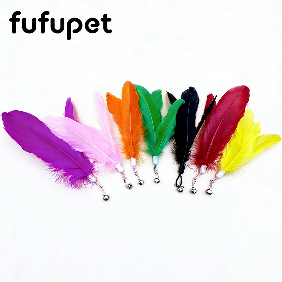 Large Fluffy Feather Refill with Bell, Interactive Cat Toy Replacement Head, 20cm Length, Multiple Colors Available