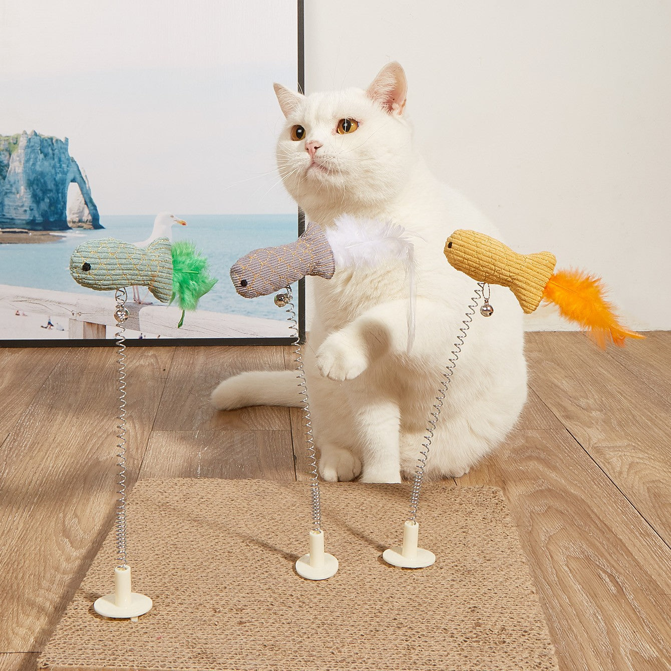 Interactive Spring Cat Teaser Wand with Clip-on Design | Cute Hedgehog/Fish/Butterfly Cat Toy for Scratching Board Play